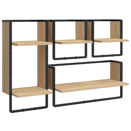 Vidaxl 4-delige wandschappenset met stangen bewerkt hout sonoma eiken