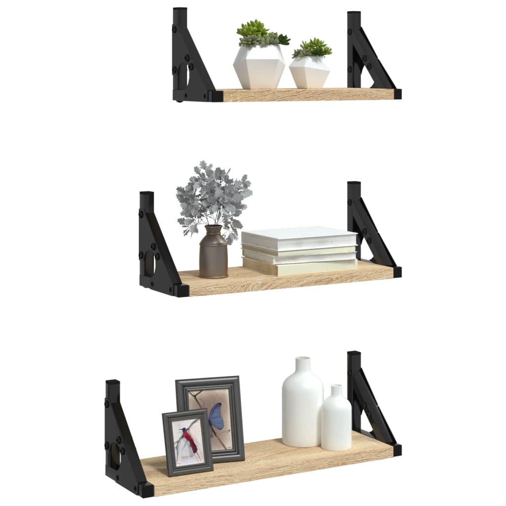 Vidaxl 3-delige wandschappenset bewerkt hout sonoma eikenkleurig