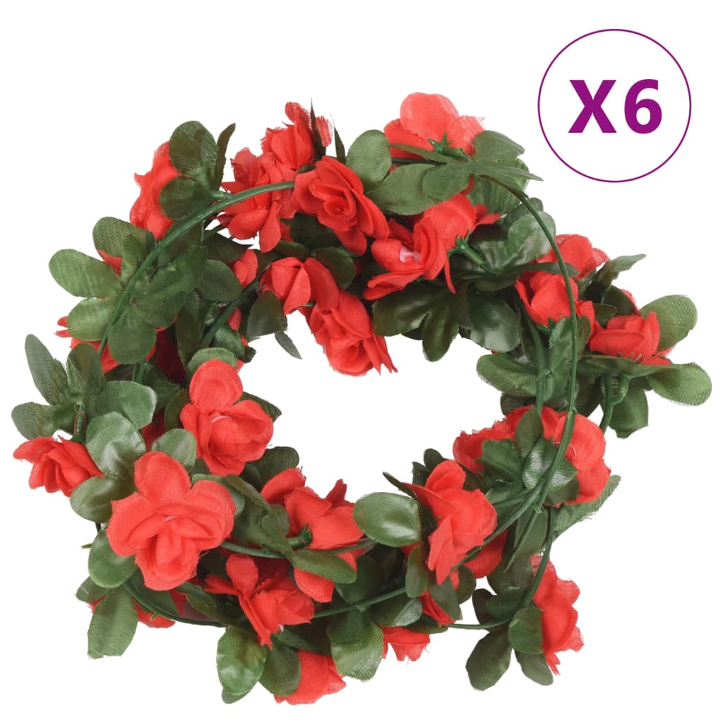 Vidaxl kerstslingers met bloemen 6 st 250 cm lente rood