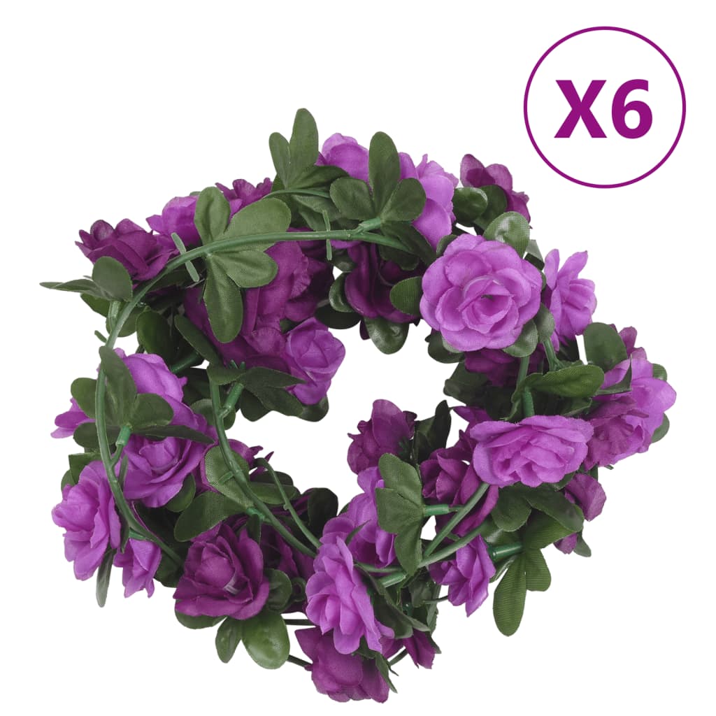 Vidaxl Christmas Garlands with Flowers 6 St 240 cm Light Purple