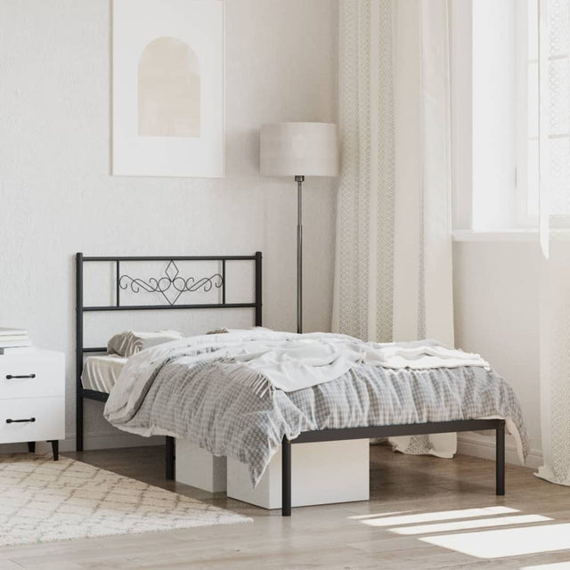 Vidaxl bedframe met hoofdbord metaal zwart 90x200 cm
