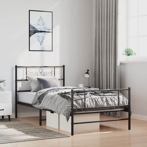 Vidaxl bedframe met hoofd- en voeteneinde metaal zwart 100x190 cm