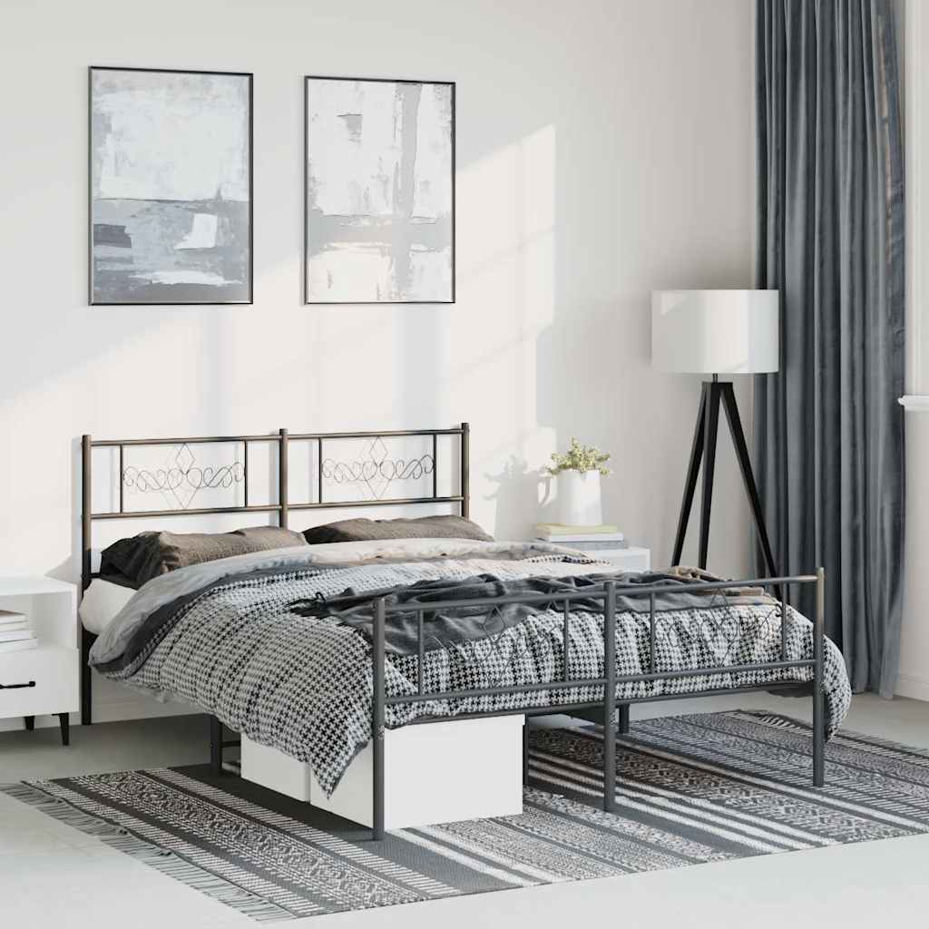 Vidaxl bedframe met hoofd- en voeteneinde metaal zwart 135x190 cm