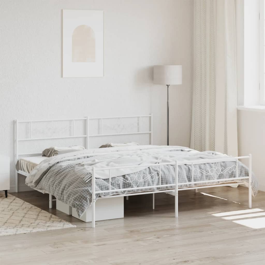 Vidaxl bedframe met hoofd- en voeteneinde metaal wit 200x200 cm