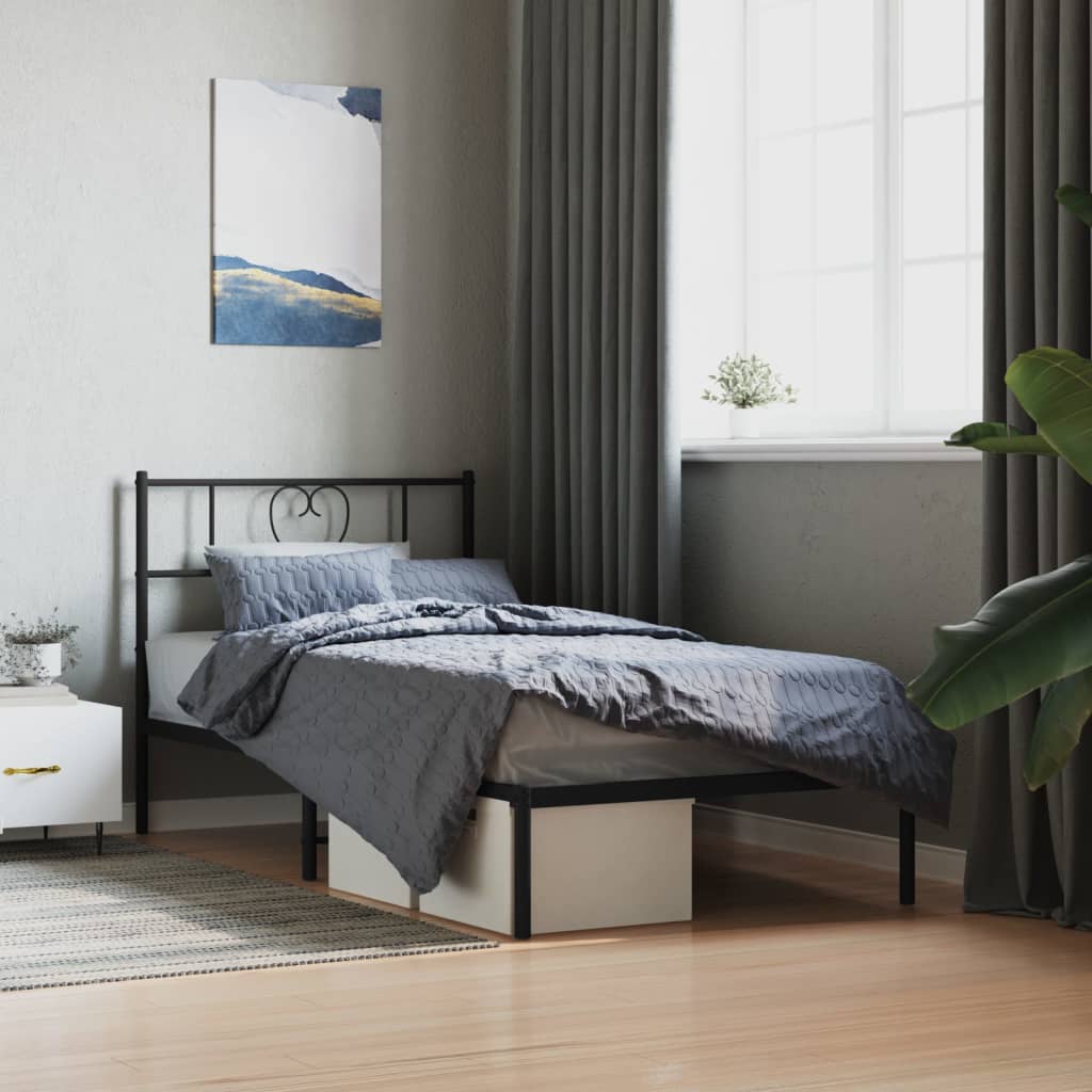 Vidaxl bedframe met hoofdbord metaal zwart 90x190 cm