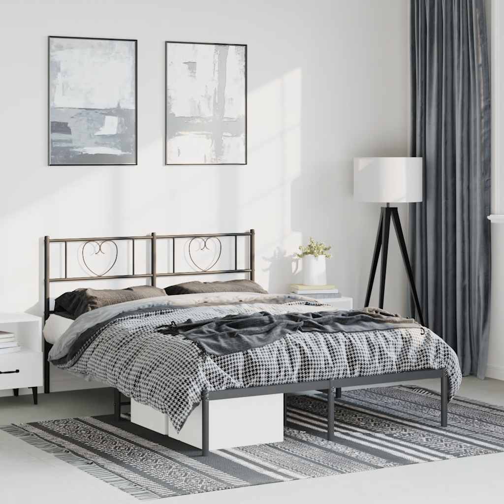 Vidaxl bedframe met hoofdbord metaal zwart 135x190 cm