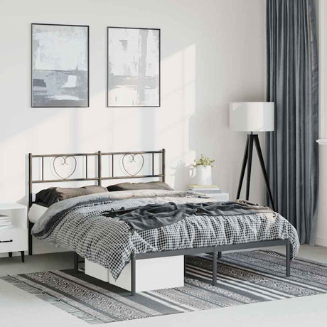 Vidaxl bedframe met hoofdbord metaal zwart 150x200 cm