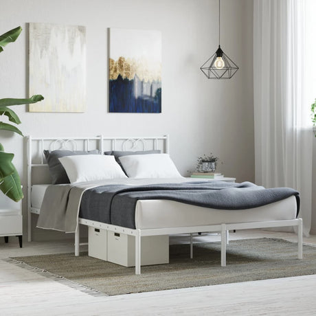 Vidaxl bedframe met hoofdbord metaal wit 140x190 cm