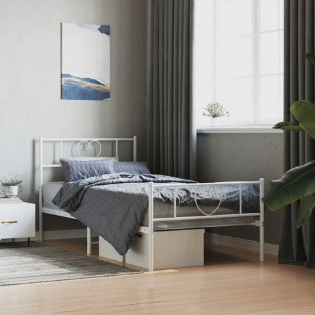 Vidaxl bedframe met hoofd- en voeteneinde metaal wit 90x190 cm