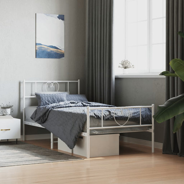 Vidaxl bedframe met hoofd- en voeteneinde metaal wit 90x190 cm