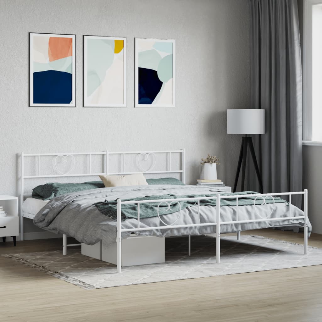 Vidaxl bedframe met hoofd- en voeteneinde metaal wit 180x200 cm