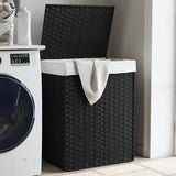 Canasta de lavandería de Vidaxl con tapa 46x33x60 cm Poly Rattan negro