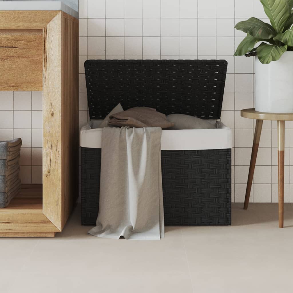 Panier à linge Vidaxl avec couvercle 55,5x35x34 cm Poly Rattan Black