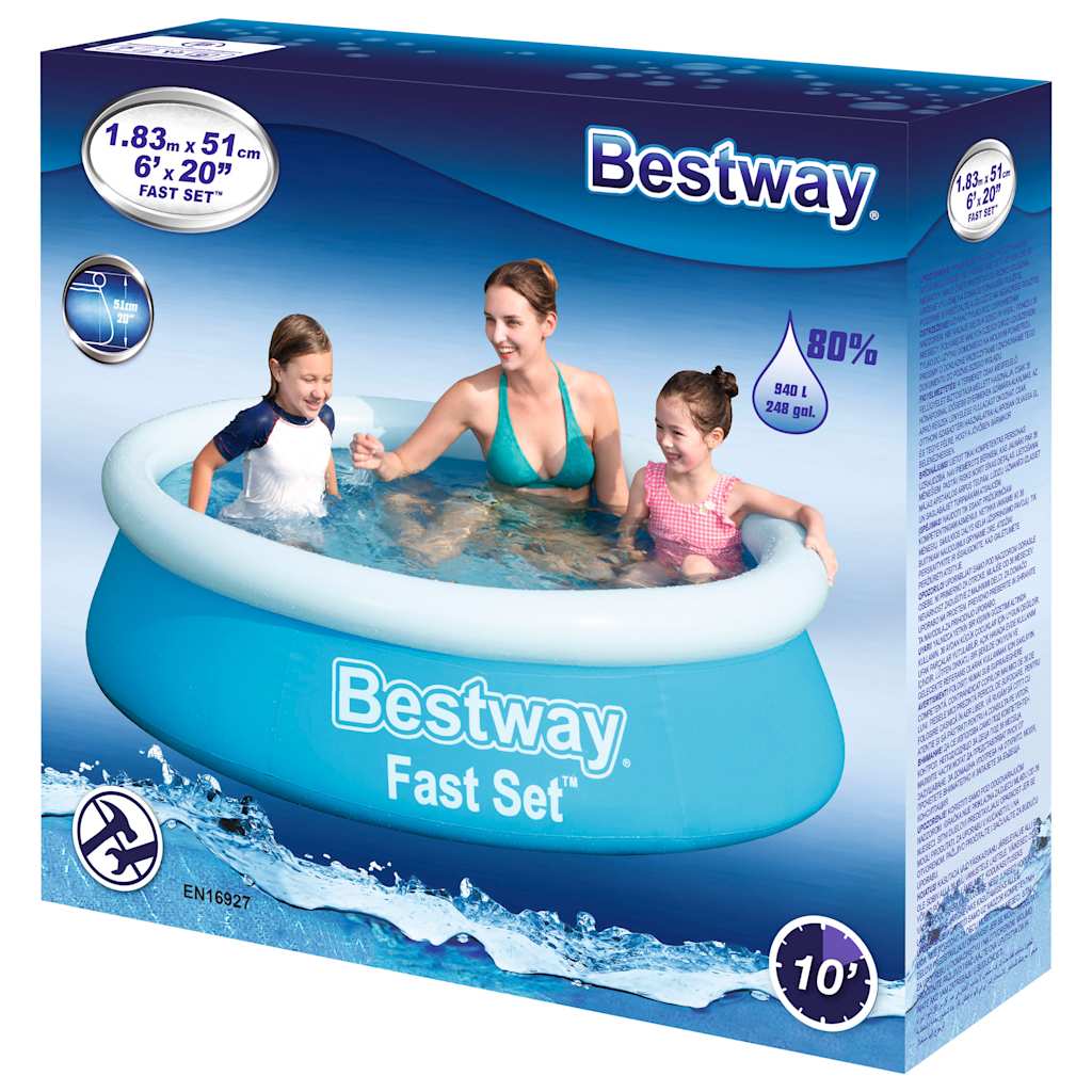 Bestway Fast Set Swimming Pool oppustelig omkring 183x51 cm blå