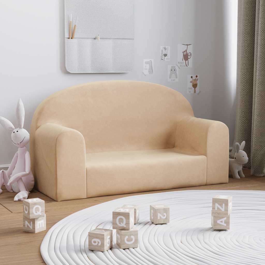 Vidaxl kinderbank 2-zits zacht pluche crèmekleurig