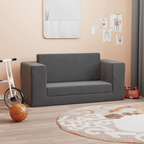 Vidaxl kinderslaapbank 2-zits zacht pluche antracietkleurig