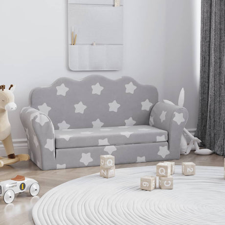 Vidaxl kinderslaapbank 2-zits met sterren zacht pluche lichtgrijs