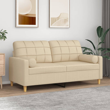 Vidaxl tweezitsbank met sierkussens 140 cm stof crèmekleurig