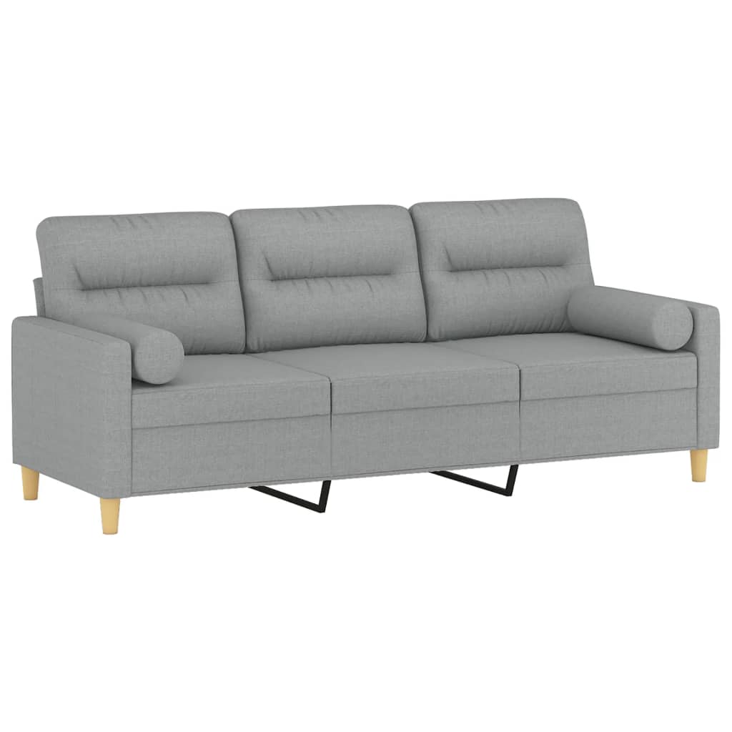 Vidaxl driezitsbank met sierkussens 180 cm stof lichtgrijs