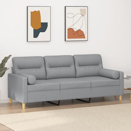 Vidaxl driezitsbank met sierkussens 180 cm stof lichtgrijs
