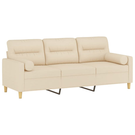 Vidaxl driezitsbank met sierkussens 180 cm stof crèmekleurig