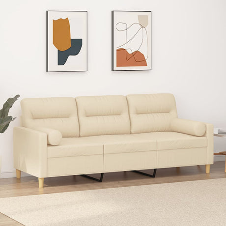 Vidaxl driezitsbank met sierkussens 180 cm stof crèmekleurig