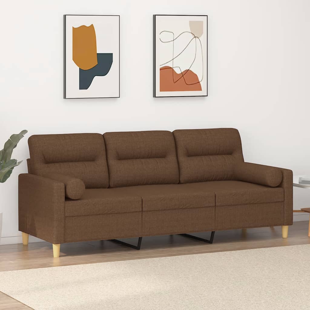 Vidaxl driezitsbank met sierkussens 180 cm stof bruin