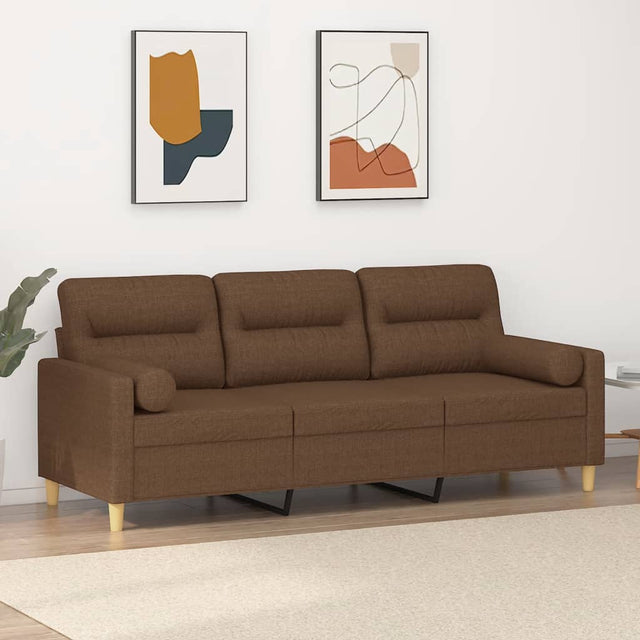 Vidaxl driezitsbank met sierkussens 180 cm stof bruin