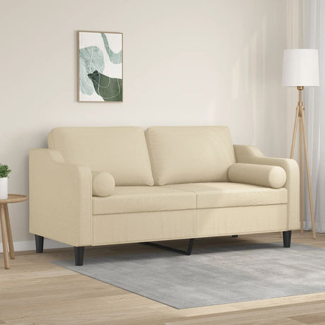 Vidaxl tweezitsbank met sierkussens 140 cm stof crèmekleurig