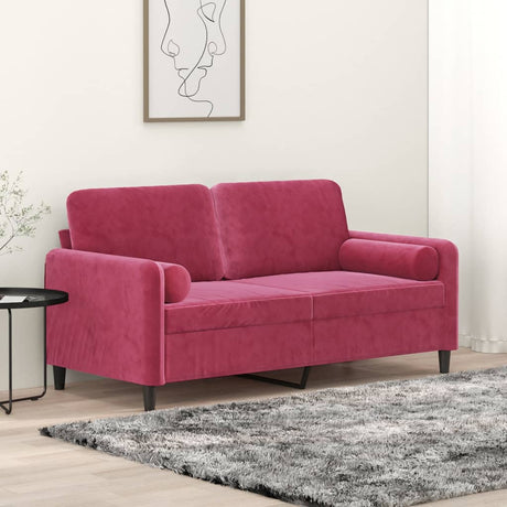 Vidaxl tweezitsbank met sierkussens 140 cm fluweel wijnrood