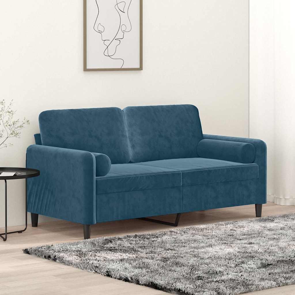 Vidaxl tweezitsbank met sierkussens 140 cm fluweel blauw