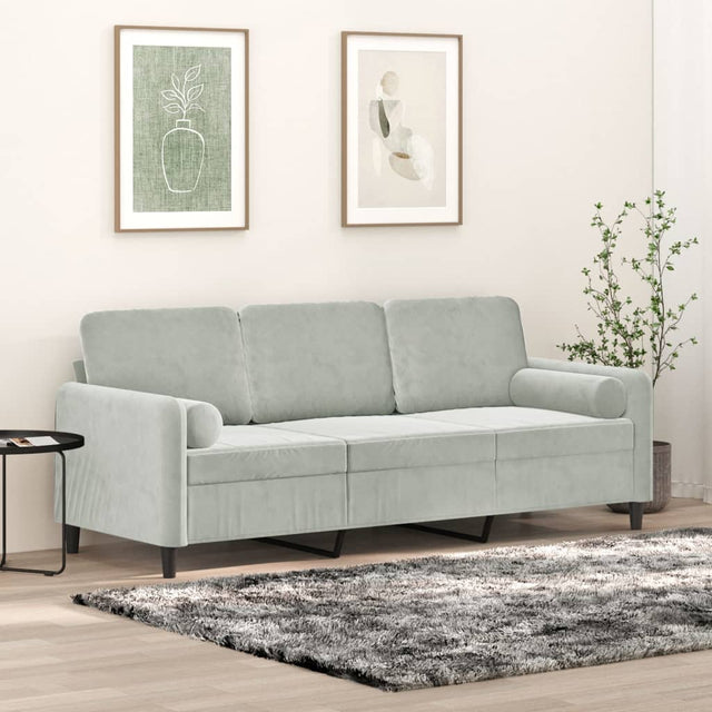 Vidaxl driezitsbank met sierkussens 180 cm fluweel lichtgrijs
