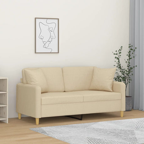 Vidaxl tweezitsbank met sierkussens 140 cm stof crèmekleurig