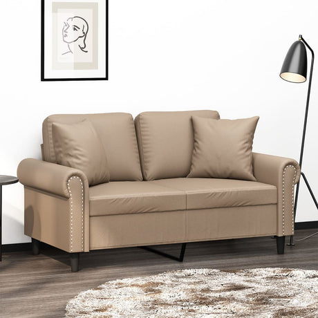 Vidaxl tweezitsbank met sierkussens 120 cm kunstleer cappuccinokleurig
