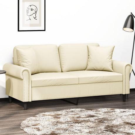 Vidaxl tweezitsbank met sierkussens 140 cm kunstleer crèmekleurig