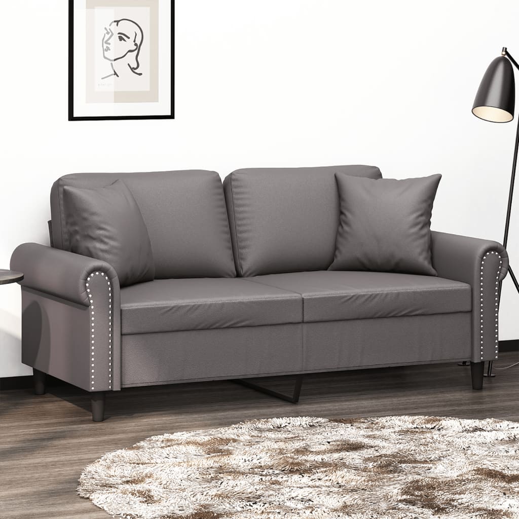 Vidaxl tweezitsbank met sierkussens 140 cm kunstleer grijs