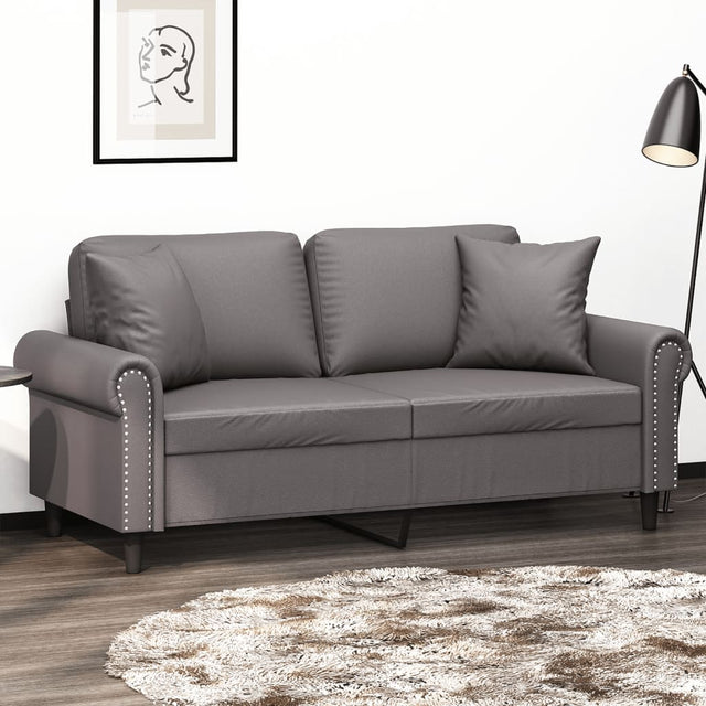 Vidaxl tweezitsbank met sierkussens 140 cm kunstleer grijs