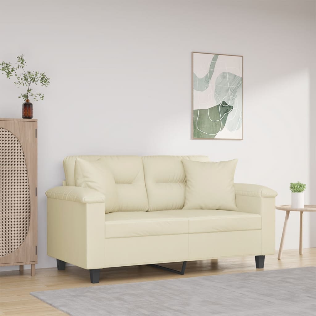 Vidaxl tweezitsbank met sierkussens 120 cm kunstleer crèmekleurig