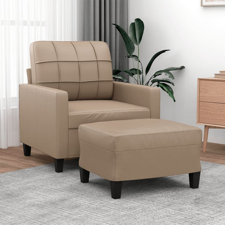 Vidaxl fauteuil met voetenbank 60 cm kunstleer cappuccinokleurig