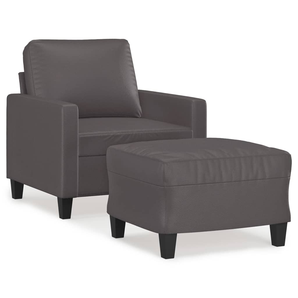 Vidaxl fauteuil met voetenbank 60 cm kunstleer grijs