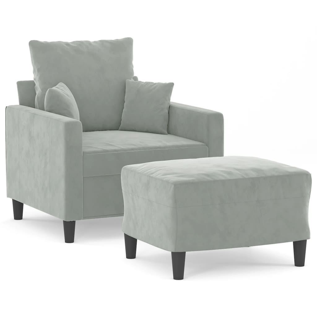 Vidaxl fauteuil met voetenbank 60 cm fluweel lichtgrijs