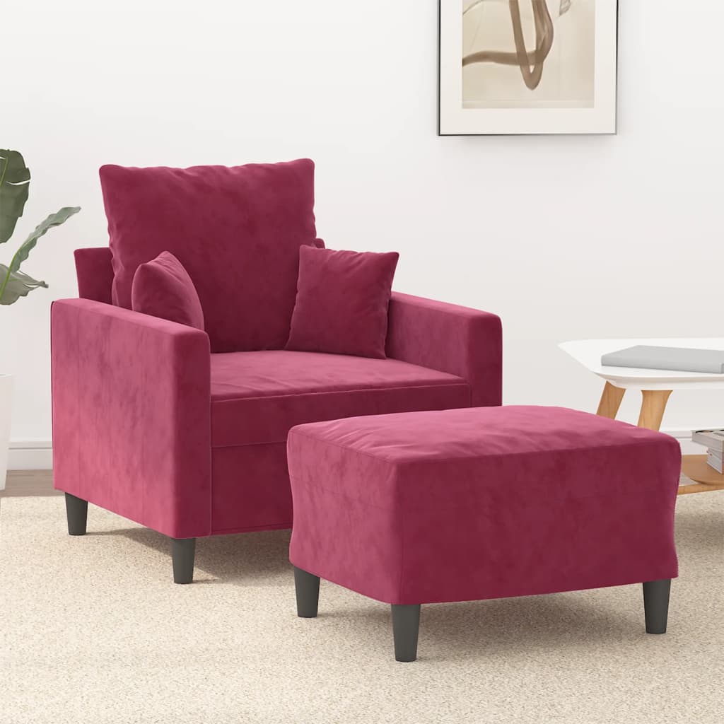 Vidaxl fauteuil met voetenbank 60 cm fluweel wijnrood
