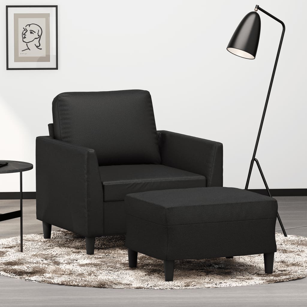 Vidaxl fauteuil met voetenbank 60 cm kunstleer zwart