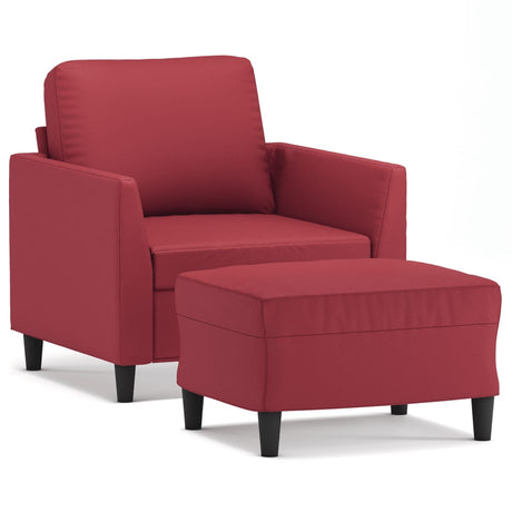Vidaxl fauteuil met voetenbank 60 cm kunstleer wijnrood