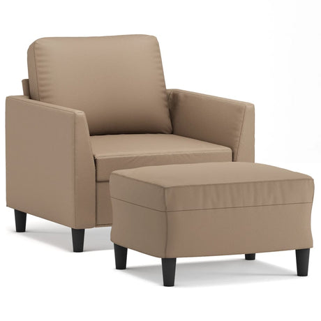 Vidaxl fauteuil met voetenbank 60 cm kunstleer cappuccinokleurig