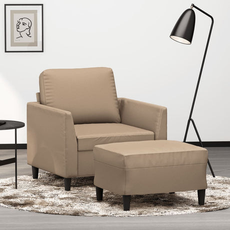 Vidaxl fauteuil met voetenbank 60 cm kunstleer cappuccinokleurig