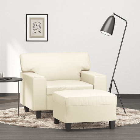 Vidaxl fauteuil met voetenbank 60 cm kunstleer crèmekleurig