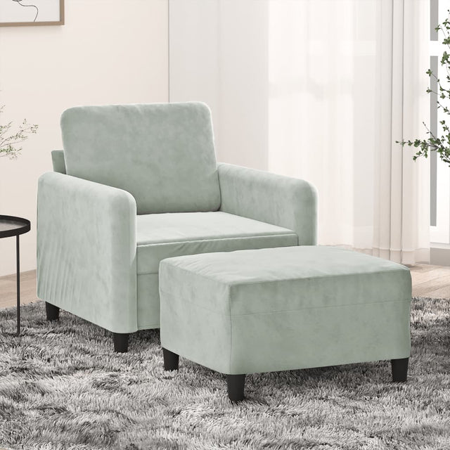 Vidaxl fauteuil met voetenbank 60 cm fluweel lichtgrijs