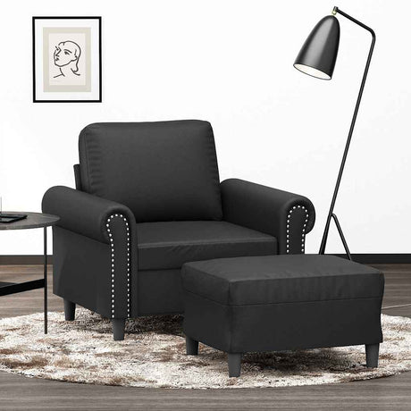 Vidaxl fauteuil met voetenbank 60 cm kunstleer zwart
