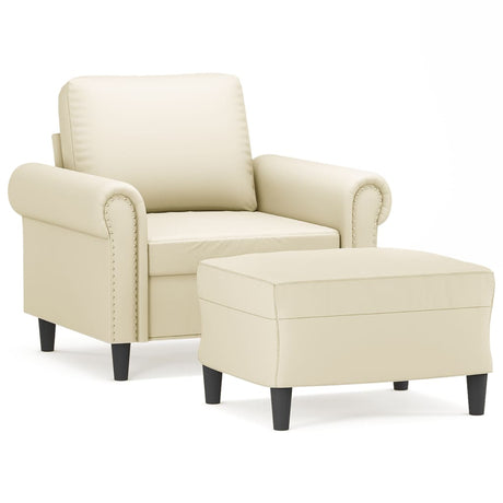 Vidaxl fauteuil met voetenbank 60 cm kunstleer crèmekleurig